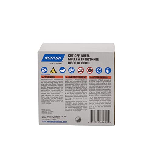 Norton Cut Off Wheels 50-Pack, 4 1/2 Inch High Performance Metal & Stainless Steel Cutting Disc, 7/8'' Arbor, Compatible with Angle Grinders Pack of 50