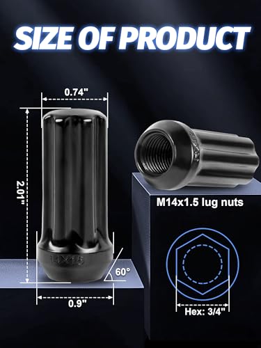M14x1.5 Spline Lug Nuts 24 Pcs Closed end with 1 Socket Key 14x1.5 24 PCS, 2.01 in