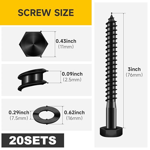 MYWISH (20Sets) 1/4" x 3" Hex Head Lag Bolts & Mywish 74Pcs 5/16" Hex Head Lag Screws Assortment Kit, Heavy Duty Lag Bolts with Washers, 304 Stainless Steel Bolts 18-8, 7-Size Wood Screws for Outdoor