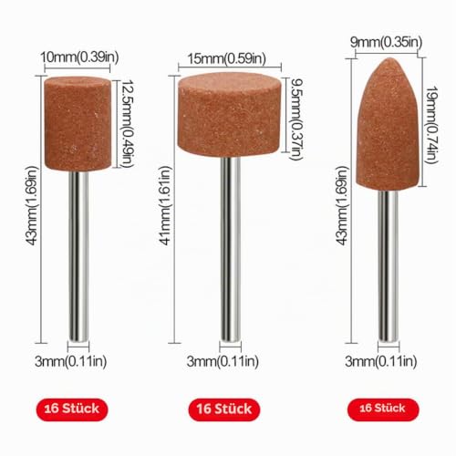 48 Pieces Corundum Sanding Tip Set, Sanding Attachments for Dremel, 1/8 Inch Shank for Grinding, Polishing, Deburring, for Use on Gemstones, Glass, Metal and Wood