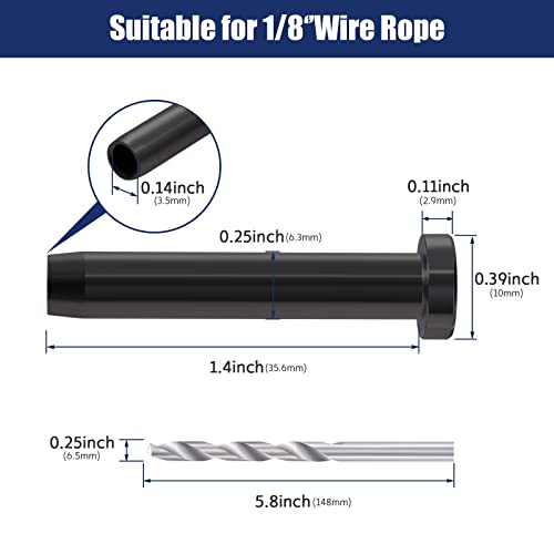 10 Pack Eye Bolt, 1/4” x 5" T316 Stainless Steel Eyebolts + 10 Pack Black Stemball Swage Dead End Invisible Cable Railing Kit Terminal