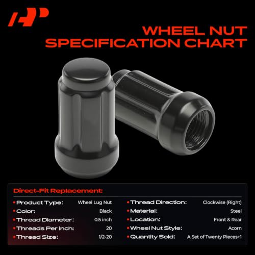 A-Premium Front & Rear 1/2-20 Wheel Lug Nuts with Socket Key, Set of 21