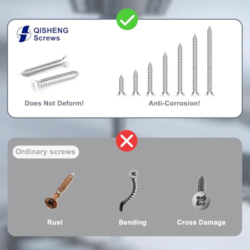 QISHENG 400 PCS White Head #6#8#10 Stainless Steel Phillips Flat Head Wood Screws Assortment Set,Stainless Steel 18-8 A2(304) Screw,Home Screw Kit #6#8#10 Set Set White