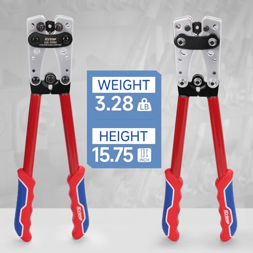 iCrimp Cable Lug Crimping Tool for Heavy Duty Wire Lugs AWG 8-1/0 HX-50BI