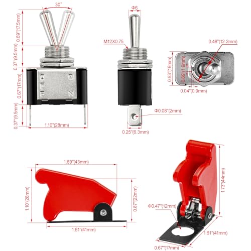 Heschen Metal Rocker Switch, 12V, 20A, SPDT On / Off, 2 Positions, 2 Pin with Red Waterproof Cap Red Cap