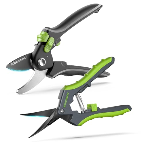 8.5" Bypass Garden Clippers & 6.5" Curved Gardening Shears and 6.5" Pruning Shears(2pcs Curved) SK5 Blade Set
