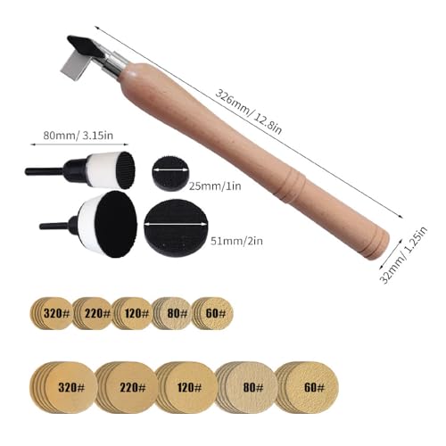 Bowl Sander Kit, Wood Lathe Sanding Tool with 50 Sanding Discs, 1&2 Inch Curved Surface Sander, Hand Held Bowl Sander for Woodturning, Bowls & Curved Woodworking