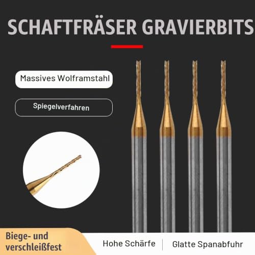 Milling Cutter 1 mm, 10 Pieces 1/8 Inch Shank End Mill, Titanium Coated Cutter Set Carbide CNC Cutter PCB Engraving Bits, for Milling Holes, Grooves and Edges