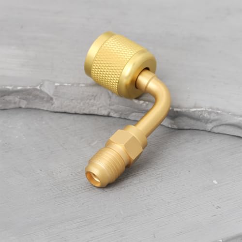 ECSiNG HVAC Refrigerant Can Adapter 1/4 in LH Female Thread to 1/4 in RH Male Thread 90° Elbow Compatible with A2L R454B R32 90-degree