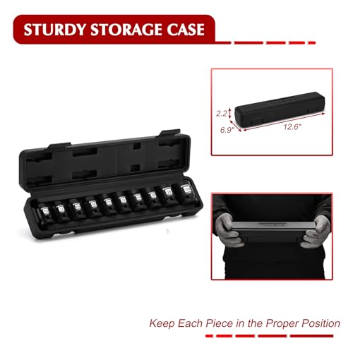 EMENTOL 10PCS 1/2" Dr. Pipe Plug Socket Set, SAE, CR-MO, Tapered Male Square Drive - 7/16 Inch to 9/16 Inch, Chamfered Female Square Drive - 7/16 Inch to 13/16 Inch 10PCS 1/2"Dr.