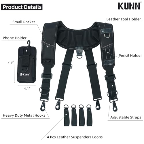 KUNN Leather Tool Belt Suspenders Construction Bag Suspenders & Electrical Tape Holder