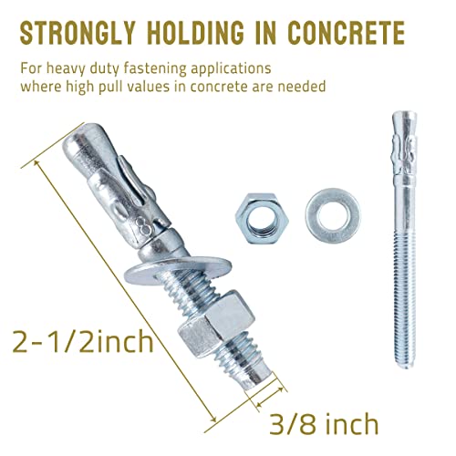 3/8" x 2-1/2" Concrete Wedge Anchors, Zinc Plated Concrete Anchors 3/8" x 2-1/2"