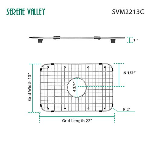 Serene Valley Sink Bottom Grid 22" X 13", Centered Drain with Corner Radius 2", SVM2213C