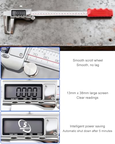 GODESON Digital Caliper 12 inch with Outer Groove, Brake Disc Rotor Measuring Tool, Stainless Steel Digital Calipers for 3D Printing & DIY, LCD, Inch/MM Units, Auto-Off, Rubberized Grip & Storage Case