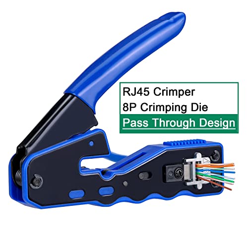 RJ45 Pass Through Crimp Tool Kit, Ethernet Crimping Tool for RJ45 Kit for Cat5/5e/6