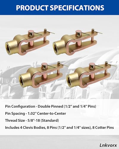 4 Pack R810019 Slack Adjuster Clevis Kit, 5/8-18 Thread, Double Pin