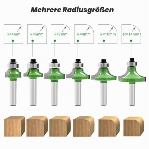 Rounding Cutter 8mm Shank Pack of 6 | Milling cutter for router 8 mm shaft, radius cutter set with ball bearing