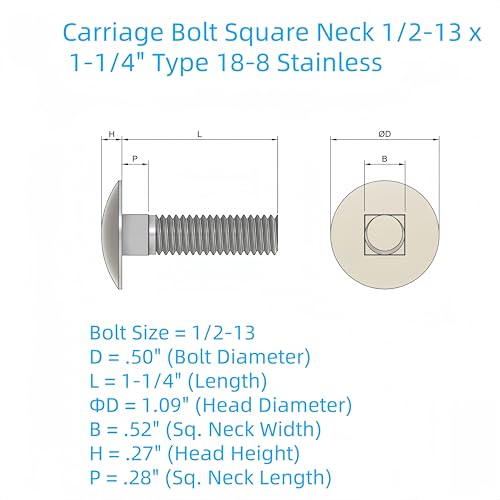 SANTIE Conquest Carriage Bolt 1/2"-13 X 1-1/4", 25pc 1/2"-13 X 1-1/4" (25pc)