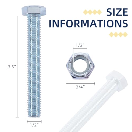 Grade 2 Shear Bolt for Rotary Cutters, Replacement Shear Bolts for Gearboxes, Hex Head Bolts, 1/2" x 3-1/2" with Nylock Nuts - 12 Pack Grade 2: 1/2" X 3-1/2"