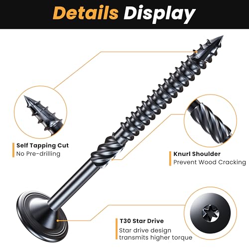 Lag Screws #14 x 4 Inch, 90Pcs Heavy Duty Structural Wood Screws T30 Star Bit #14 x 4" Black 90
