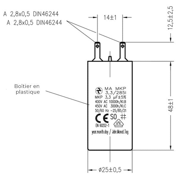 Capacitor 3.3µF for roller shutters or blinds