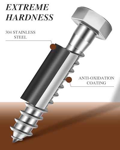(2Box) 3/8" x 6" Hex Head Lag Screws Bolts with Flat Washers, 16Sets 304 Stainless Steel 18-8 Heavy Duty 3/8 Lag Bolts for Wood with Hex Socket 3/8" x 6" 2-Box