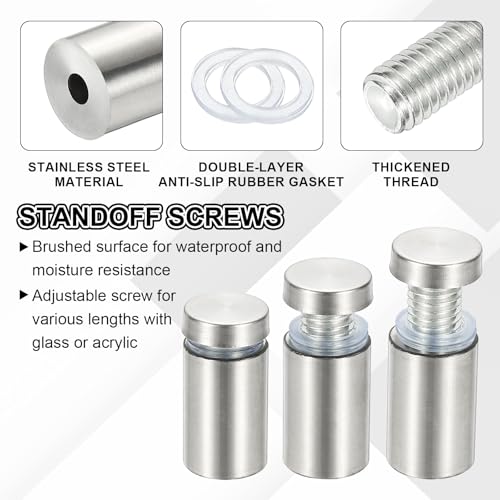PATIKIL 1x4.7" Standoff Screws, 16 Pack Stainless Steel Stand Off Wall Mounts Wall Sign Mounting Hardware Advertising Standoff Nail for Hanging Acrylic Signs Picture Frame, Silver 1x4.7"