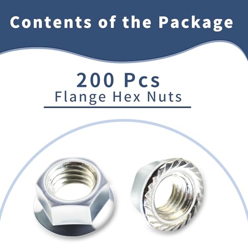 200 Pcs Hex Serrated Flange Nuts, M8 x 1.25mm Pitch, White Zinc 200Pcs M8*1.25mm White