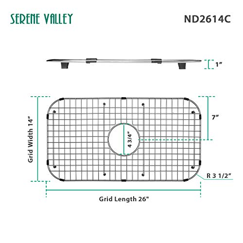 Serene Valley Sink Bottom Grid 26" x 14", Centered Drain with Corner Radius 3-1/2", ND2614C