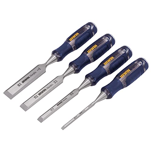 IRWIN Chisel Set, Woodworking, 4-Pack, Extra-Long Strike Cap, Strong & Durable Steel Core (IRHT82507) 1/2 to 2 inches