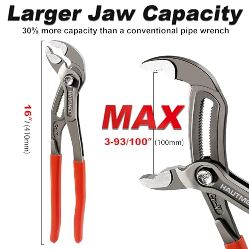 HAUTMEC 16-Inch Water Pump Pliers, Fast Adjustable Tongue and Groove Joint Pliers, V-Jaw with Comfort Grips, Rust-Proof CRV Steel Construction for Plumbing, Home Repair, and Pipe Fittings HT0369-PL 16 Inch