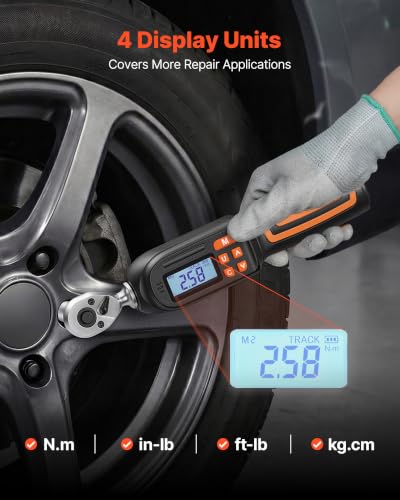VEVOR Torque Wrench Set 1/4" Drive 42-Piece Digital Torque Wrench 4 Units, ±2% Accuracy, LCD Screen, with Buzzer and LED Indicator, with Sockets, Bits, Extension Bar, Adapter, for Automotive Repair 1/4"