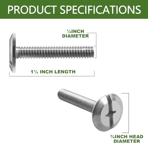 Combo Sidewalk Bolts, 304 Stainless Steel, Hurricane Hardware, 1/4" X 1-1/2", Rust-Resistant Durable Truss Head Shutter Screws for Hurricane Shutters Panel Machinery, 100-Pack