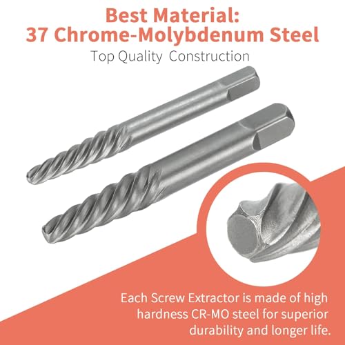 Screw Extractor Set, 37# Cr-Mo & 6542 HSS Steel Cobalt Left-Hand Drill Bit, Easy Out Broken Bolt Remover Reverse, Ez Out Stripped, Rounded-Off, Damaged Bolts, Screws&Studs Removal Tool (18-Pieces) 18-Pieces