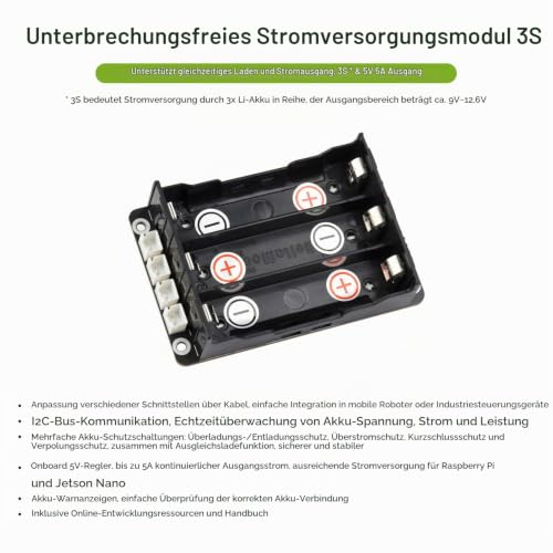 Waveshare Uninterruptible Power Supply UPS Module Supports Charging and Power Output at the Same Time 3S & 5V 5A Output