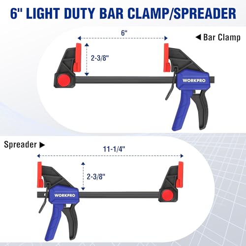 WORKPRO 6" Bar Clamps for Woodworking, 150 lbs Load Limit, 4-Pack Blue 6" Light Duty
