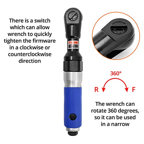 QWORK 1/2" Air Ratchet Wrench 65ft-lbs 160RPM – Heavy Duty Reversible Pneumatic Tool for Auto Repair