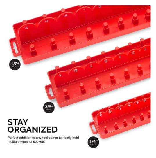 NEIKO 03965A Socket Set Tray Organizer Case with Double Rows | 3 Piece | 1/4", 3/8", and 1/2" Drive | Socket Set Organizer 1/4", 3/8", 1/2" Drives SAE and Metric 76 Peg Organizer Set, 3pc