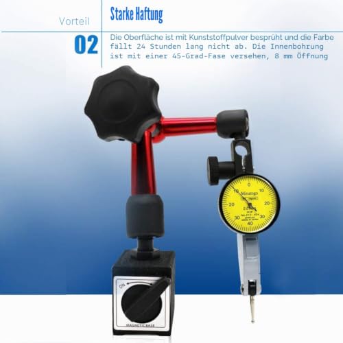 Dial Indicator with Magnetic Holder 0~0.8 mm Magnetic Measuring Tripod with Dial Gauge Metal Flexible Strong Magnetic Base Holder + Lever Dial Indicator Shockproof