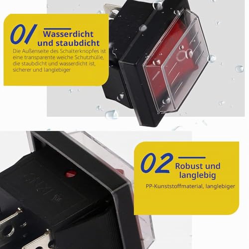 4pcs ON-OFF/ON-OFF Rocker Switch Illuminated On/Off Rocker Switch with Waterproof Cover DPDT 4 End Points 16A 250VAC red