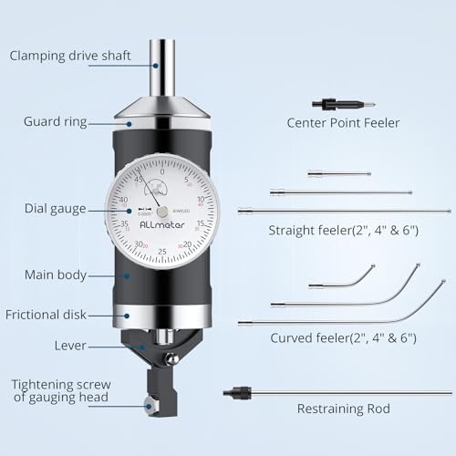 Coaxial Indicator, 0-0.15in, 0.0005in Resolution, 6 Feelers, 3/8in Shank