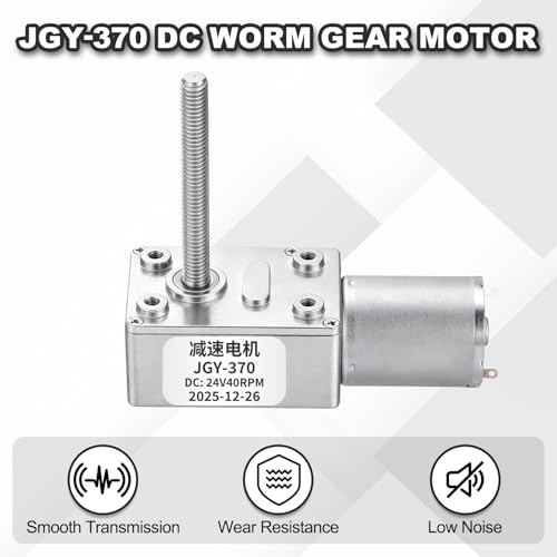 sourcing map JGY-370 24V 40RPM DC Worm Gear Motor M6 Thread Shaft High Torque Turbine Worm Gear Box Reducer Electric Motor with Fastener L-Shaped Bracket for Ovens, Projectors
