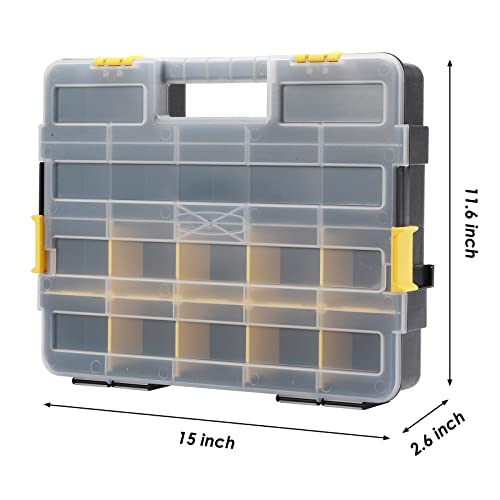 MIXPOWER 2 Pieces 34-Compartment Toolbox Organizer sets, 20 Removable Dividers, Black/Yellow, 2 Pieces Set, Excellent for Screws, Nuts, Small Parts