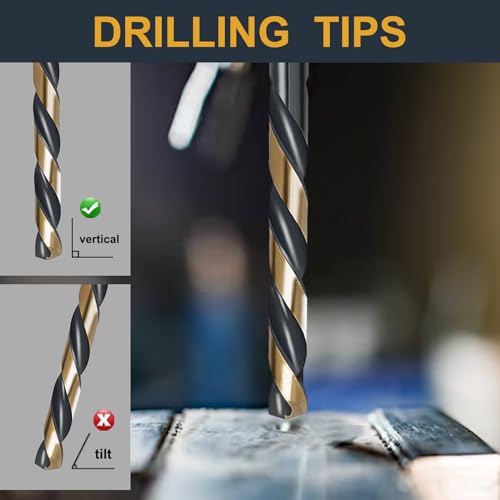 BeHappy 29Pcs Cobalt Drill Bit Set, 135 Degree Tip High Speed Steel with Black and Gold Finish, Stainless Steel, Plastic and Wood with Metal Indexed Storage Case 1/16"-1/2" 4341-29pcs