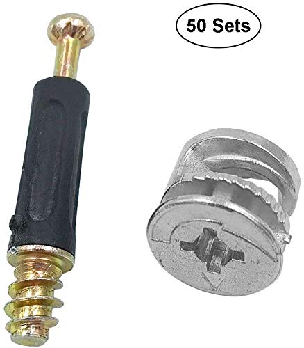 50 Sets Furniture Connecting Cam Lock Fittings with Dowel Cam Lock Connectors Furniture Fastener Screws Nut for Wardrobe and Cabinet One Size