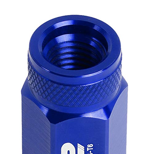 J2 Engineering LN-T7-021-15-BL Blue 7075 Aluminum M12 x 1.5 20Pcs L: 50mm Knurled Top Lug Nuts w/Adapter