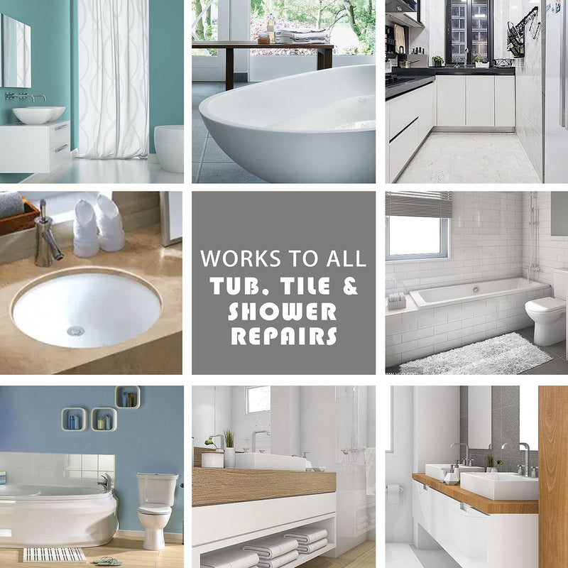 Tub Repair Kit White for Acrylic, Porcelain, Enamel & Fiberglass Tub Repair Kit for Sink, Shower & Countertop - Bathtub Refinishing Kit for Cracked Bathtub Scratches - Shower Bases & Pans
