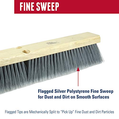 Weiler 42098 36" Fine Sweep Floor Brush, Flagged Silver Polystyrene Fill, Includes Brace 36"