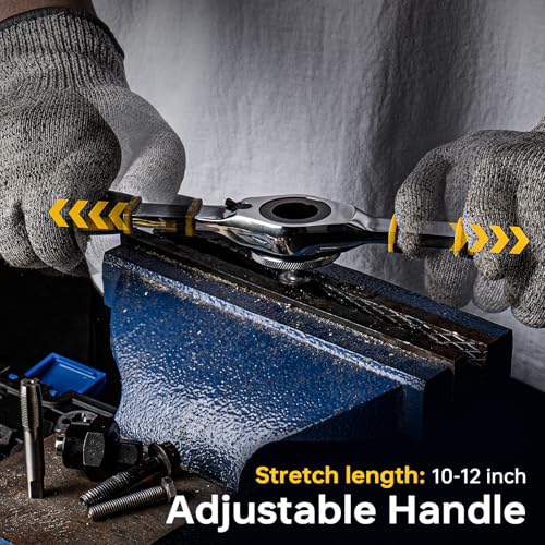 YIYEIE Ratcheting Tap and Die Handle, 5PC Tap Handle Tool with Ratchet Tap Socket, Extendable T-Handle Tap Wrenches Set