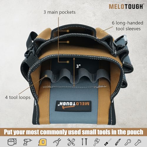 MELOTOUGH Pocket Tool Pouch Tool Belt Pouches with Belt Clip Utility Mini Tool Organizer Pouch for Electrician + Electrician Tool Pouch with Belt Clip, 2 Inch Heavy Duty Work Belt Set for Men